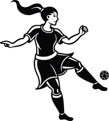 Female soccer player line art vector, Female soccer player vector icon design, Female soccer player silhouette vector illustration design