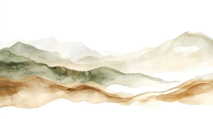 Obraz premium Watercolor painting of abstract mountain layers in earthy tones creating a serene and natural landscape aesthetic