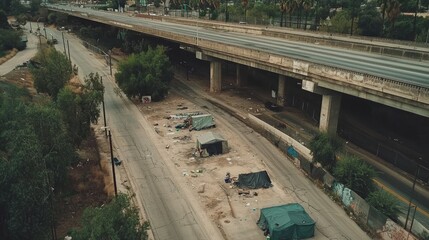 Obraz premium Aerial View of Overhead Freeways and Surrounding Urban Landscape