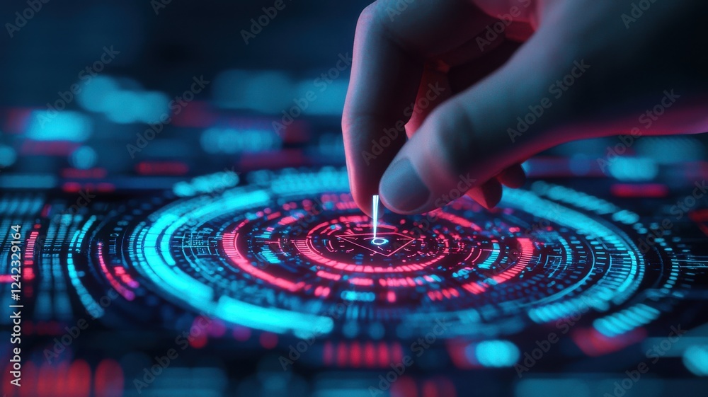 Poster manipulating digital interfaces virtual workspace technology art futuristic environment close-up use