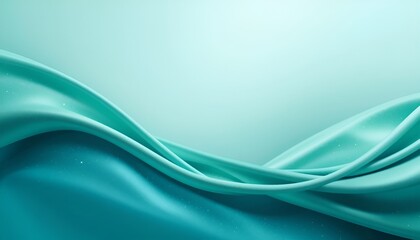 Obraz premium Smooth teal waves, abstract fluid curves, aqua blue gradient background, silky textile texture, minimalist design, soft lighting, seamless flow, tranquil ocean-inspired composition, gentle undulating 