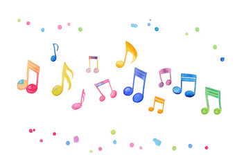 Cute musical notes – colorful and whimsical elements　かわいい音符の水彩イラスト　絵本　童話　物語　