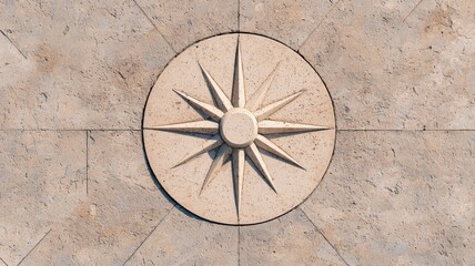 Exploring artistic compass design on architectural stone textures in outdoor environments aerial view symbolism