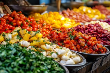 Colorful fresh vegetables displayed in a farmer's market setting