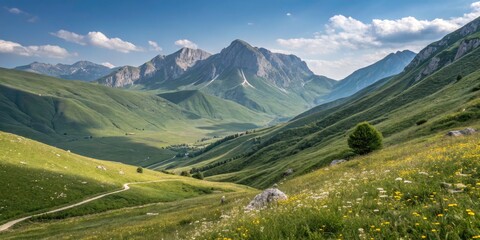 Fototapeta premium Breathtaking Mountain Landscape of Cirone Pass, Toscano Emiliano Park, Parma Province, Italy - Nature, Scenic Views, Travel Destinations, Outdoor Adventure, Hiking Trails, National Parks, Italian Alps