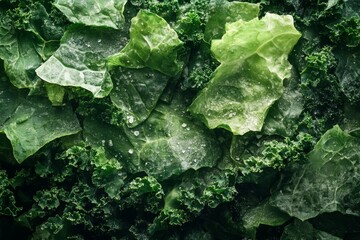 Close-up of fresh green lettuce leaves with detailed texture