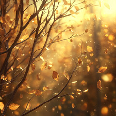 autumn forest with falling leaves