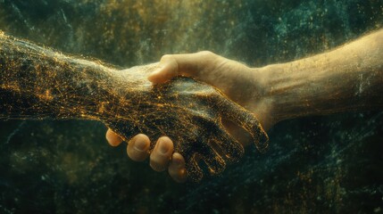 Human and digital handshaking.