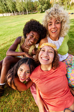 Happy Multicultural Group Having Fun Outdoors