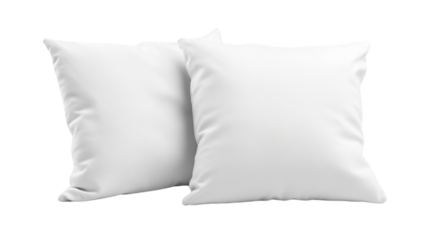 PNG, Bed. Set of white pillows, isolated on a white background, created using Generative AI technology.