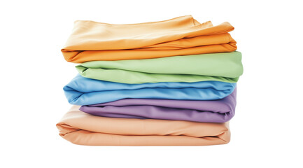 PNG, Bed. A set of folded colored bed linen isolated on a white background, created by Generative AI technology.