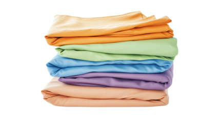 PNG, Bed. A set of folded colored bed linen isolated on a white background, created by Generative AI technology.