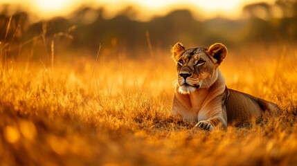 Majestic Lioness in Golden Grasslands