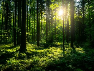 Naklejka premium Explore the Tranquility of a Sunlit Forest
