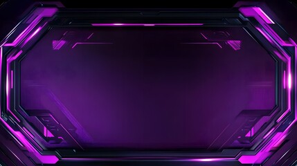 Futuristic purple neon light hexagon frame background designed for gaming and technology themes. A glowing geometric structure with a dark backdrop, creating a high-tech and cyber-inspired atmosphere