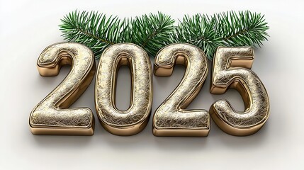 Obraz premium Gold 2025 New Year Design with Fir Branches