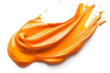Vibrant orange paint fluid flowing on a white background, creates a visual effect, generative AI
