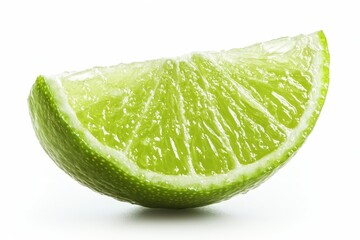 A vibrant slice of fresh lime, isolated on a white background, showcasing its juicy pulp, bright green rind, and zesty citrus appeal.  
