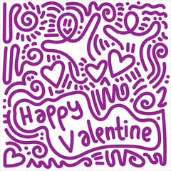 Hand Written Happy Valentine with purple doodle and smiling people 