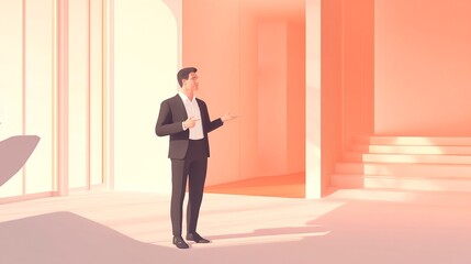 Elegantly Dressed Business Professional Presenting in Modern Workspace