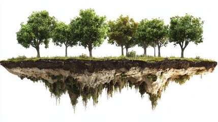 Floating Forest Landscape with Lush Trees and Green Grass in a Unique and Surreal Natural Environment