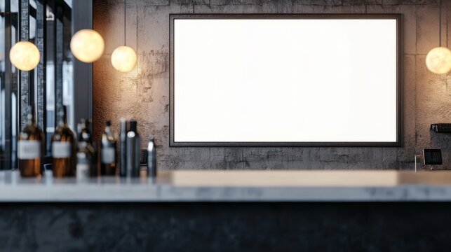 Bar interior with a blank sign on the wall ready for customization or branding opportunities