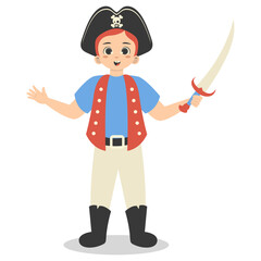 Kids Pirate Illustration with Cartoon Design. Isolated Vector Character.