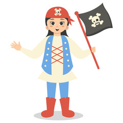 Kids Pirate Illustration with Cartoon Design. Isolated Vector Character.