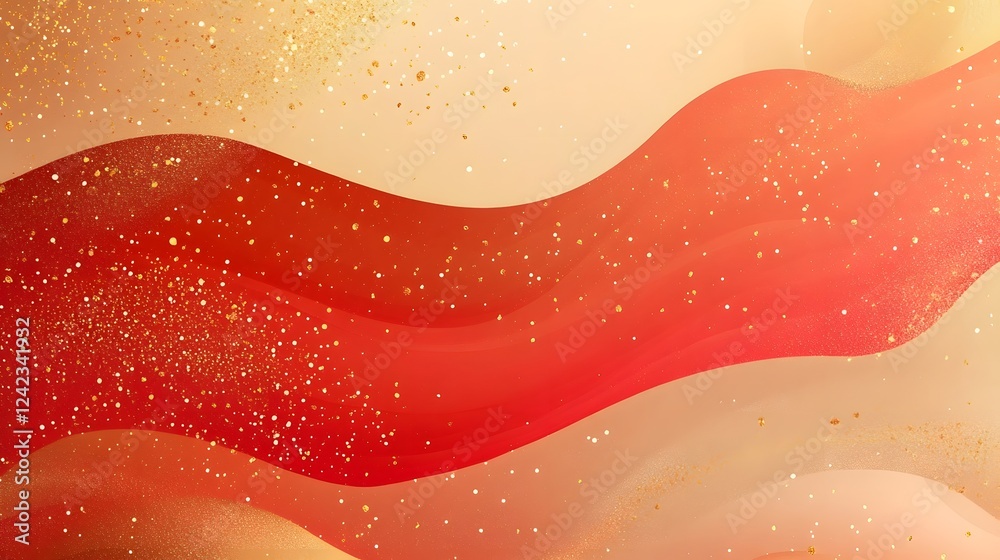 Poster gradient background blending red and gold tones featuring soft refined patterns and a glamorous soph