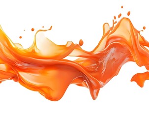 Vibrant orange paint fluid flowing on a white background, creates a visual effect, generative AI