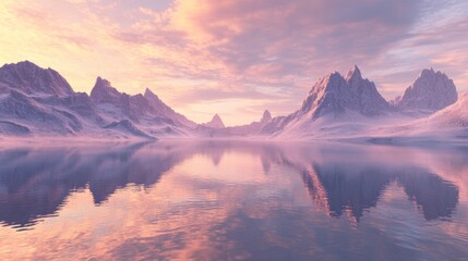 Serene Panoramic View of Mountain Peaks Reflecting on Calm Water