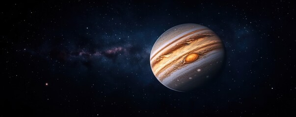 Naklejka premium A Stunning View of Jupiter Set Against a Starry Cosmic Background