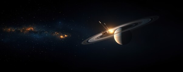 Obraz premium Stunning View of Saturn and Its Rings Against Deep Space Background