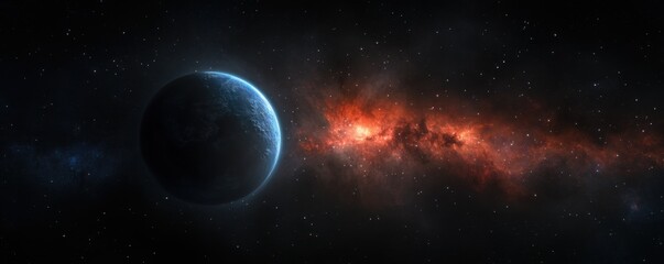 Stunning Cosmic Scene with Planet and Colorful Nebula in Space