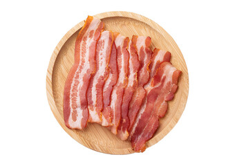 Bacon side view full length top view Isolated on Transparent or White Background.