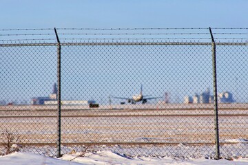 Plane on the runway in winter