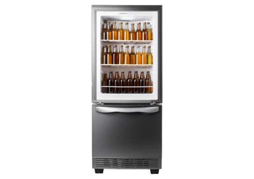 Market fridge with beer Isolated on Transparent or White Background.