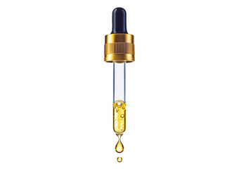 Cosmetic pipette with drops of cosmetic oil close-up isolated on a transparent or white background