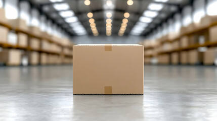 Cardboard box in warehouse, logistics, shipping