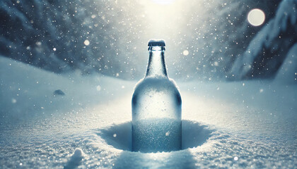 clear glass bottle on the snow