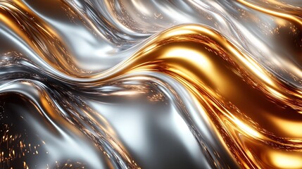 A liquid-metal inspired abstract background resembling molten silver and gold