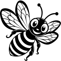A cheerful cartoon bee with big eyes and vibrant wings, perfect for children's themes and nature illustrations.