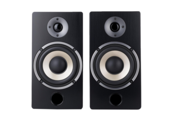 Two black audio speakers Isolated on Transparent or White Background.