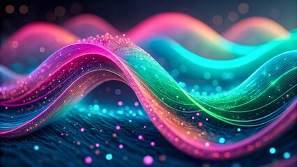 Vibrant Abstract Waves Motion with Colorful Lights and Shimmering Particles in Dark Background