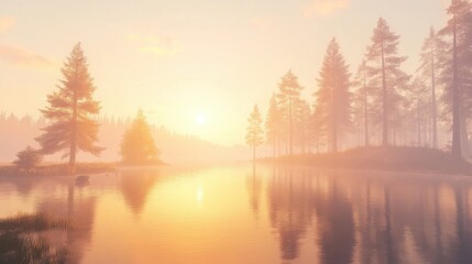 Fototapeta premium Warm Glow Over Calm Waters with Soft Reflections