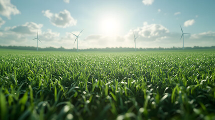 Harnessing renewable resources lush green field with wind turbines landscape