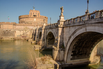 Fototapeta premium Castel Sant'Angelo with its iconic bridge crossing the Tiber River, Rome.