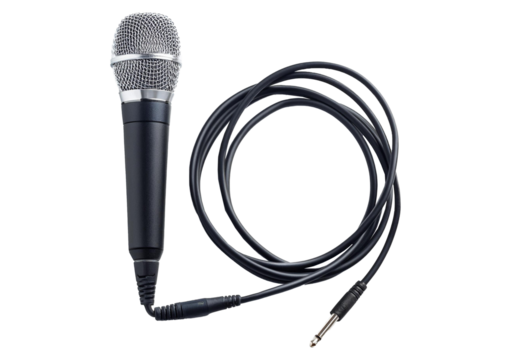 Microphone with cable, isolated on a transparent or white background