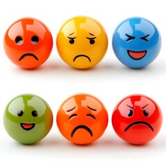 Fototapeta premium Vibrant Spherical Emotive Icons Depicting Genuine Human Expressions on White Background