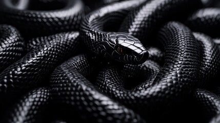 Fototapeta premium Black Snake Coiled Close Up
